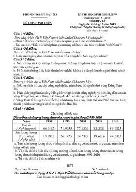 Ki thi hoc sinh gioi lơp 9 năm hoc 2015 2016 môn địa lý